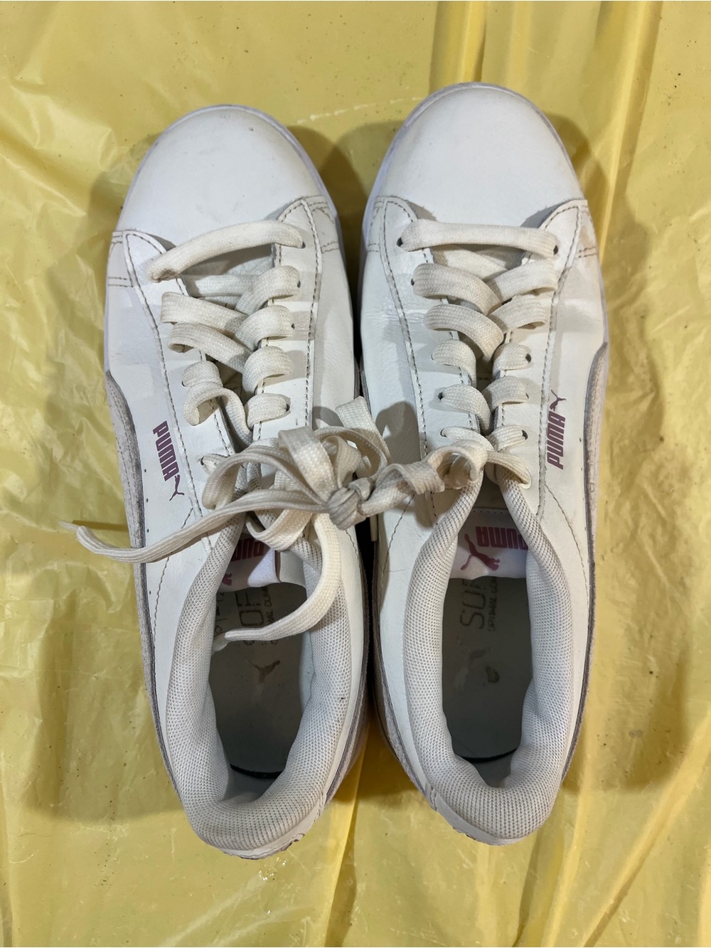 Puma Women's White Low-Top Lace-Up Sneakers with Subtle Pink Logo